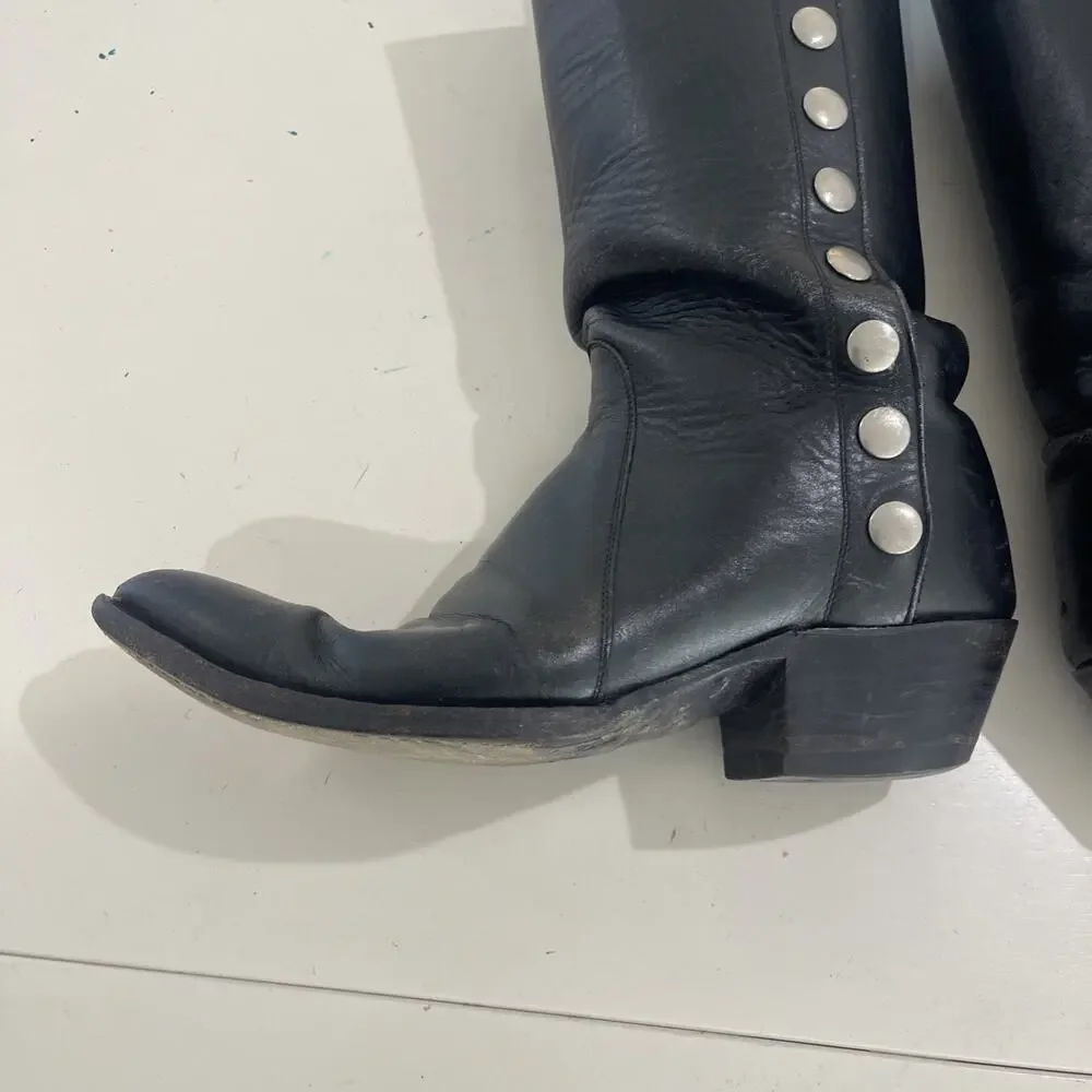 Champion Attitude Men Black Western Boots Size 9B Snap Side Vintage